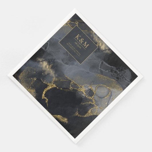 Serviette En Papier Moody Ink Charcoal Gold Abstrait Blk ID988 (Coin)