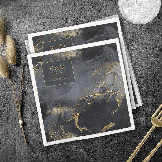 Serviette En Papier Moody Ink Charcoal Gold Abstrait Blk ID988