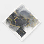 Serviette En Papier Moody Ink Charcoal Gold Abstrait ID988 (Coin)