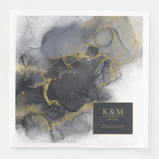 Serviette En Papier Moody Ink Charcoal Gold Abstrait ID988 (Devant)
