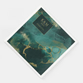 Serviette En Papier Moody Ink Emerald Gold Abstrait V2 ID988 (Coin)