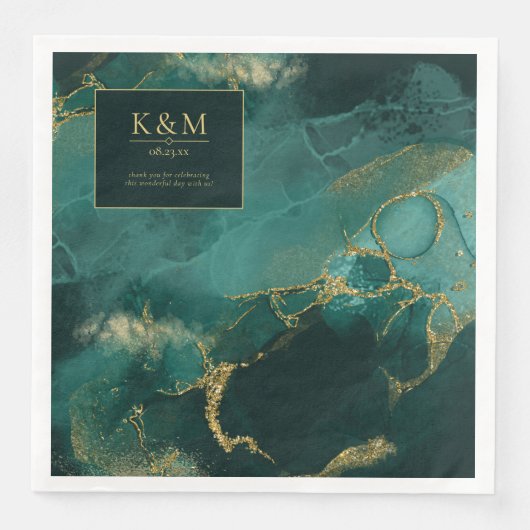 Serviette En Papier Moody Ink Emerald Gold Abstrait V2 ID988 (Devant)