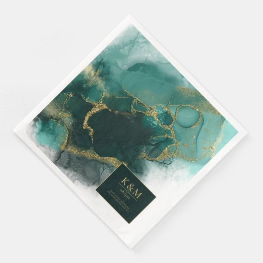Serviette En Papier Moody Ink Emerald Gold ID Abstrait988 (Coin)