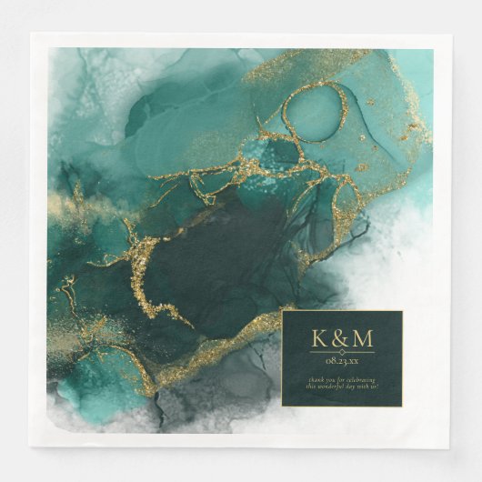 Serviette En Papier Moody Ink Emerald Gold ID Abstrait988 (Devant)