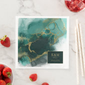 Serviette En Papier Moody Ink Emerald Gold ID Abstrait988 (En situation)