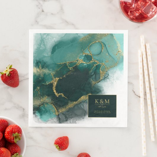 Serviette En Papier Moody Ink Emerald Gold ID Abstrait988 (En situation)