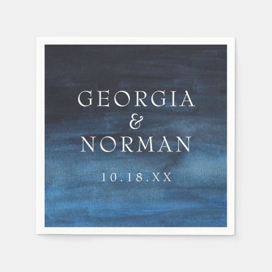 Serviette En Papier Moody Navy Mariage d'aquarelle bleu (Devant)