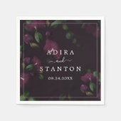 Serviette En Papier Moody Purple Blooms | Mariage Motif noir (Devant)