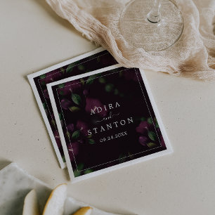 Serviette En Papier Moody Purple Blooms   Mariage Motif noir