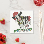 Serviette En Papier Mooey Noël ! Serviettes de Noël à thème vaches (En situation)