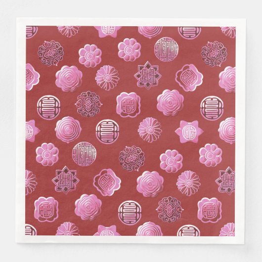 Serviette En Papier Mooncakes rose et rouge (Devant)