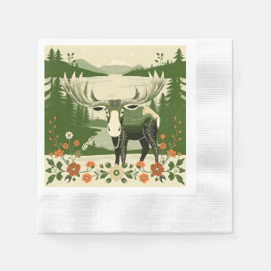 Serviette En Papier Moose nordique aux motifs floraux