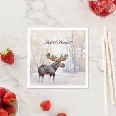 Serviette En Papier Moose rustique dans un bois neigeux Noël (En situation)