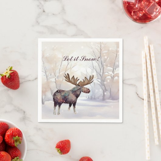 Serviette En Papier Moose rustique dans un bois neigeux Noël (En situation)