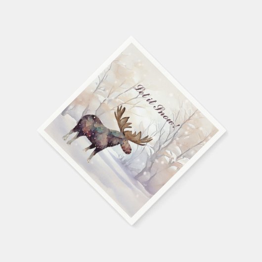 Serviette En Papier Moose rustique dans un bois neigeux Noël (Coin)