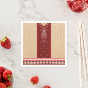 Serviette En Papier moquette rouge et beige avec bordure rouge