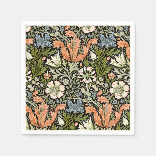 Serviette En Papier Morris BlackBackground 1896 Compton Floral Pattern (Devant)