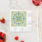Serviette En Papier Morris Vin jaune Turquoise & Motif Fleur (En situation)