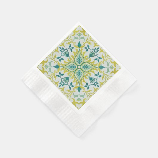 Serviette En Papier Morris Vin jaune Turquoise & Motif Fleur (Coin)