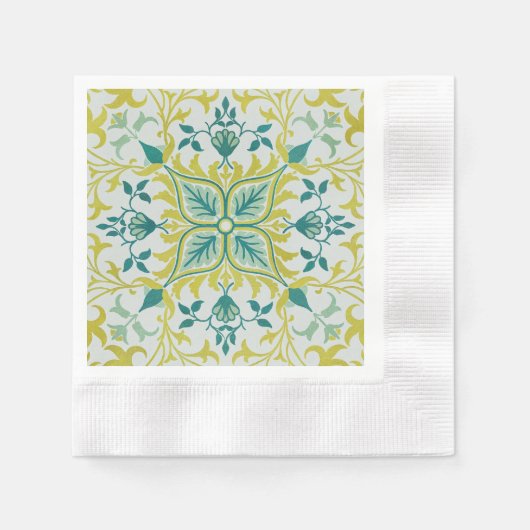 Serviette En Papier Morris Vin jaune Turquoise & Motif Fleur (Devant)