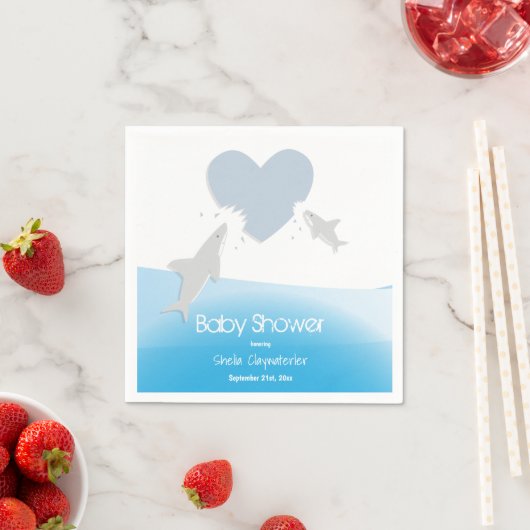 Serviette En Papier Morsures cardiaques et requins | Papier Baby showe (En situation)