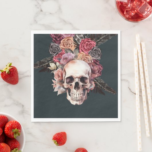 Serviette En Papier Mort florale noire, serviettes d'anniversaire goth (En situation)