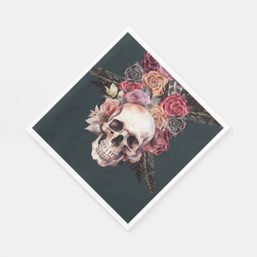 Serviette En Papier Mort florale noire, serviettes d'anniversaire goth (Coin)