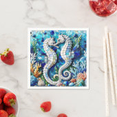 Serviette En Papier Mosaic Seahorses Plage romantique (En situation)