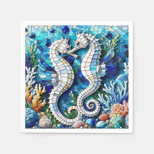 Serviette En Papier Mosaic Seahorses Plage romantique (Devant)