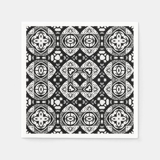 Serviette En Papier Mosaïque arabesque Motif Carrelage noir et blanc (Devant)