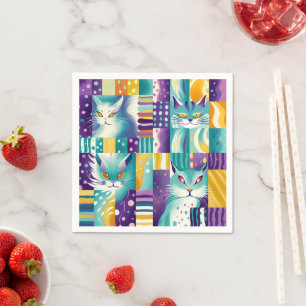 Serviette En Papier mosaïque de chat 3