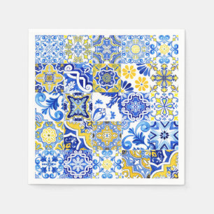 Serviette En Papier Mosaïque en majolique portugaise bleue et jaune Az
