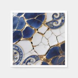Serviette En Papier Mosaïque en porcelaine bleu blanc or Kintsugi