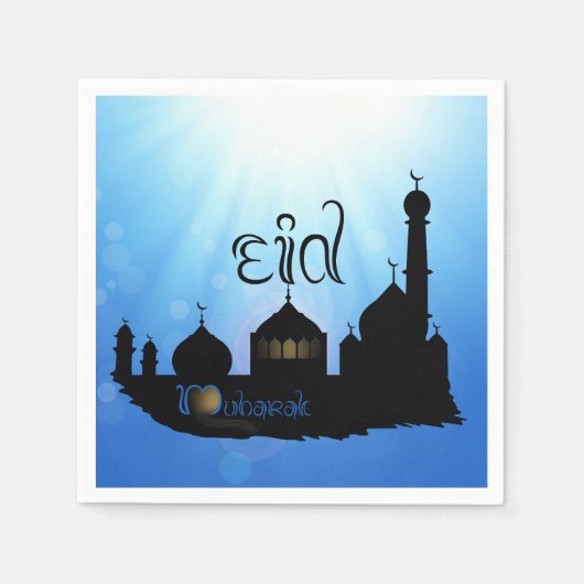 Serviette En Papier Mosquée de l'Aïd Moubarak avec typographie (Devant)