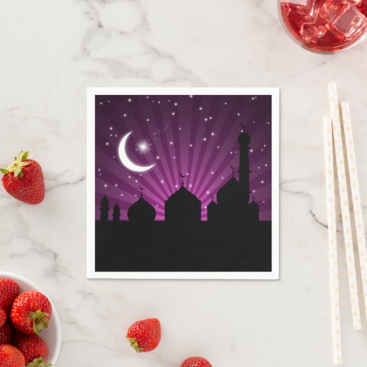 Serviette En Papier Mosquée Silhouette Purple Nuit - Papier Napkin (En situation)