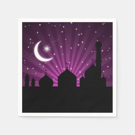 Serviette En Papier Mosquée Silhouette Purple Nuit - Papier Napkin (Devant)