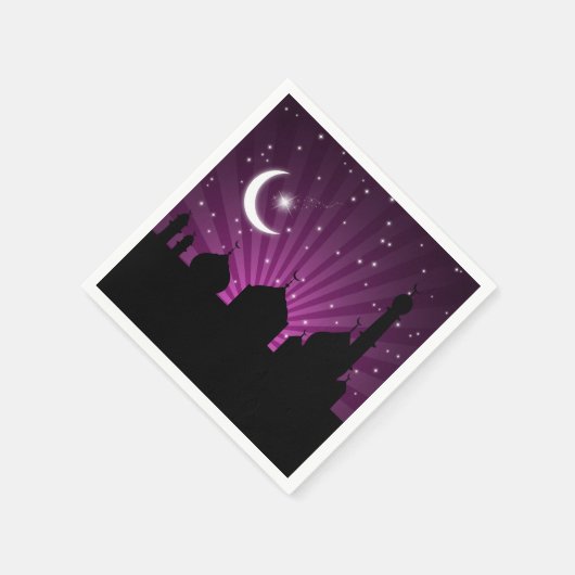 Serviette En Papier Mosquée Silhouette Purple Nuit - Papier Napkin (Coin)