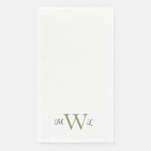 Serviette En Papier Moss Green & Black Monogram Blanc Elégant mariage