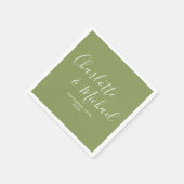 Serviette En Papier Moss Green Elegant Mariage de script moderne (Coin)