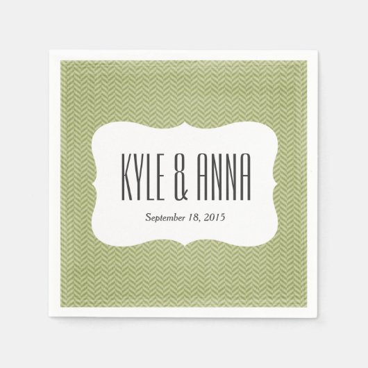 Serviette En Papier Moss Green Herringbone Chevron Imprimer (Devant)