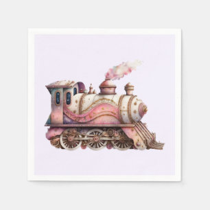Serviette En Papier Moteur de train rose Vintage Steampunk