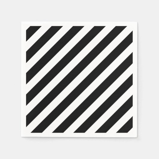 Serviette En Papier motif à bandes diagonales noir et blanc (Devant)
