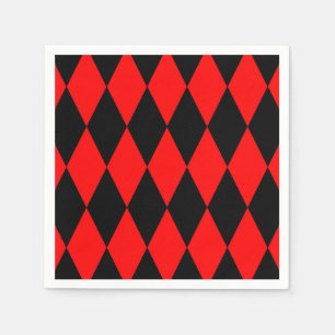 Serviette En Papier Motif à carreaux diamants Harlequin noir rouge