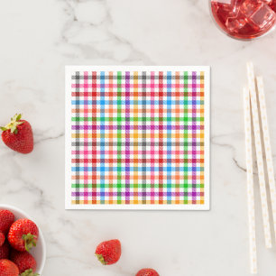 Serviette En Papier Motif à carreaux gingham arc-en-ciel coloré - Blan