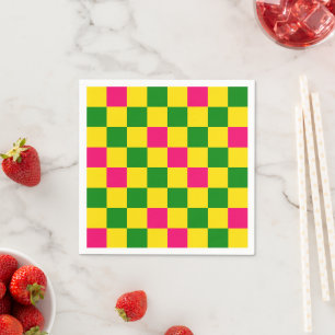 Serviette En Papier Motif à carreaux rose jaune vert