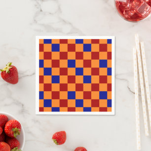 Serviette En Papier Motif à carreaux rouge orange et bleu 