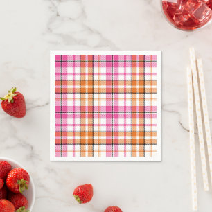 Serviette En Papier Motif à carreaux Tartan blanc rose orange