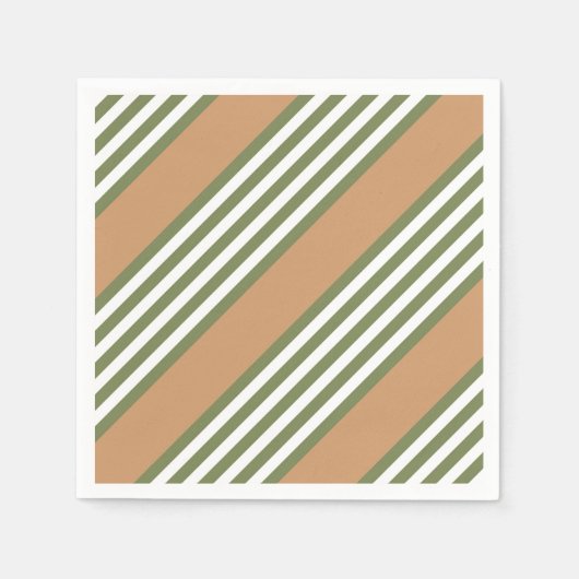 Serviette En Papier Motif à cinq bandes vert olive et blanc avec bronz (Devant)
