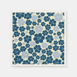 Serviette En Papier Motif à fleurs - Bleu foncé, Bleu clair et Crème