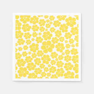 Serviette En Papier Motif à fleurs - Citron jaune et blanc